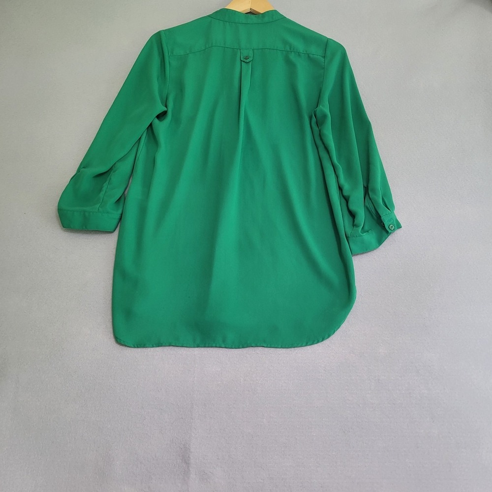 41 Hawthorne Green Roll Tab Sleeve Sheer Lightweight Blouse Shirt Women's - Picture 7 of 13